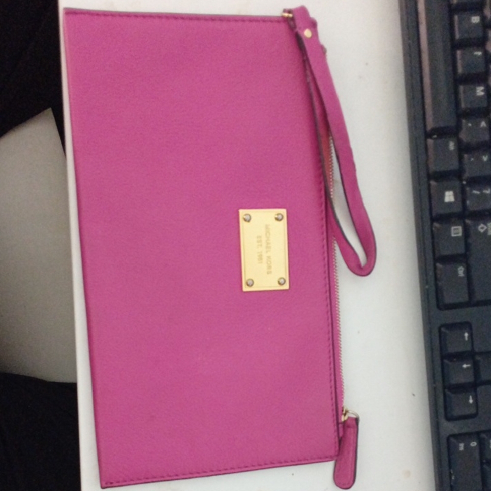 Michael Kors Fuchsia Wristlet with Gold Accents